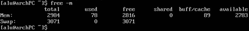 output of free -m