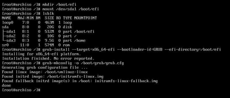 GRUB installation in Arch Linux
