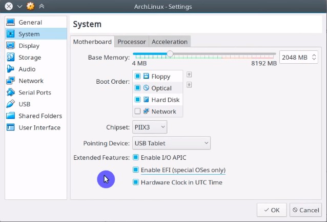 virtualbox arch linux desktop environment crash