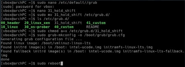 6.- Editing grub configuration file