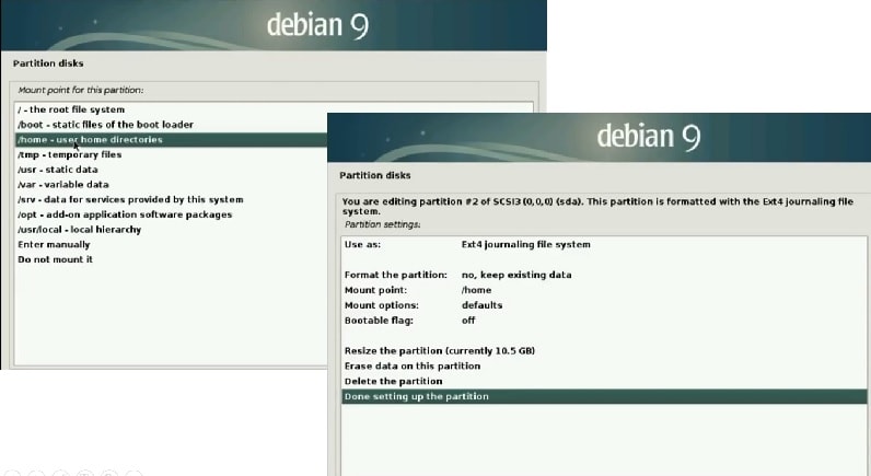Debian 9 Installation Guide_home partition_mounting point _done