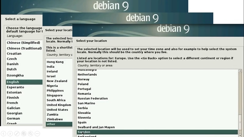 Debian 9 Installation Guide_Choose language & location