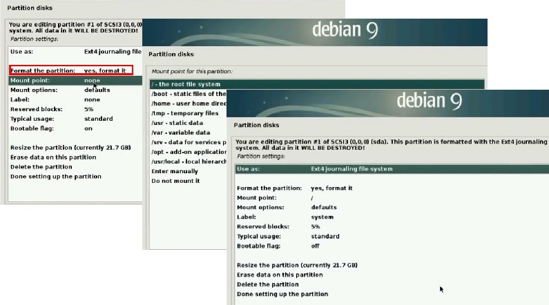 Debian 9 Installation Guide_select _system partition _mounting point