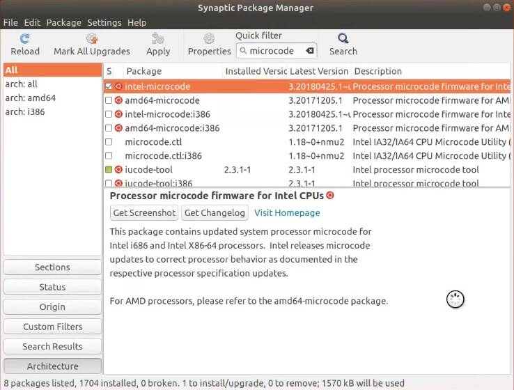 Installing intel-microcode with Synaptic in Ubuntu