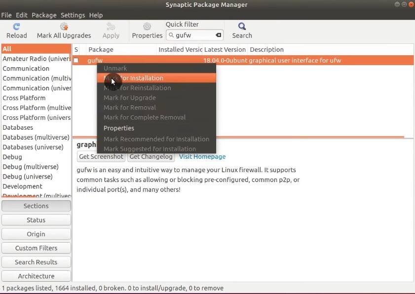 Installing Gufw with Synaptic