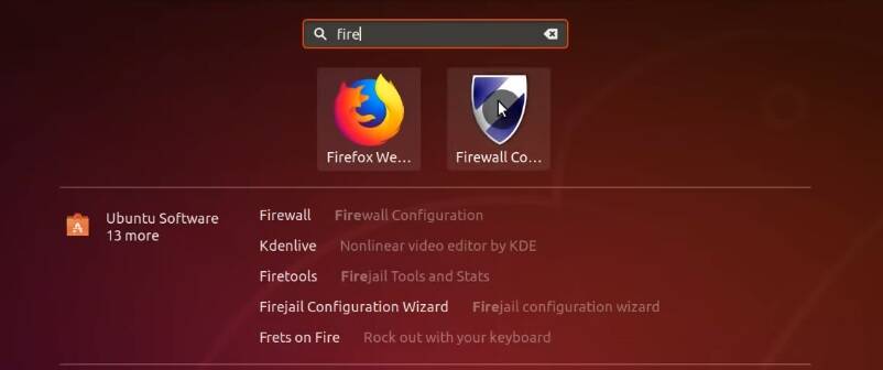 >Opening Gufw firewall from the Ubuntu dash