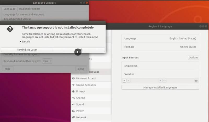 Installing full language support in Ubuntu