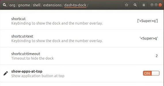 Show-apps-at-top option for Dash to Dock in Dconf-editor