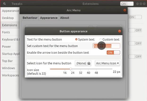 Modifying Arc menu appearance in Tweaks