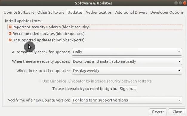 Configure the frequency of checking for updates in Software & Updates