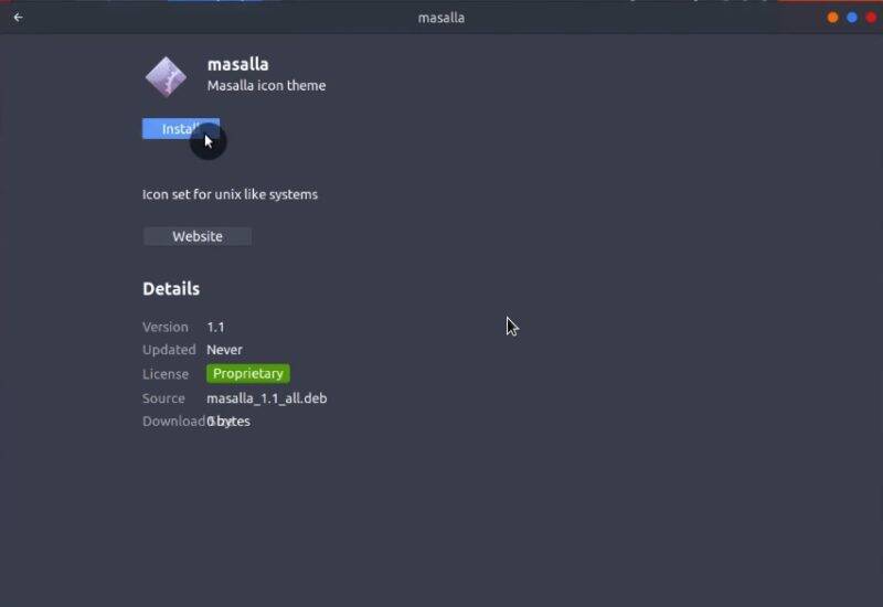 Installing the deb package of Masalla icon theme from Software Center