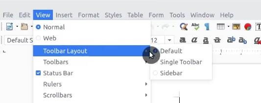 Changing the panel view of LibreOffice