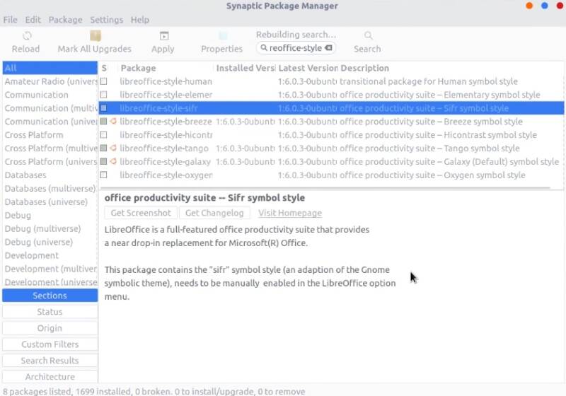 Installing libreoffice-style-sifr package