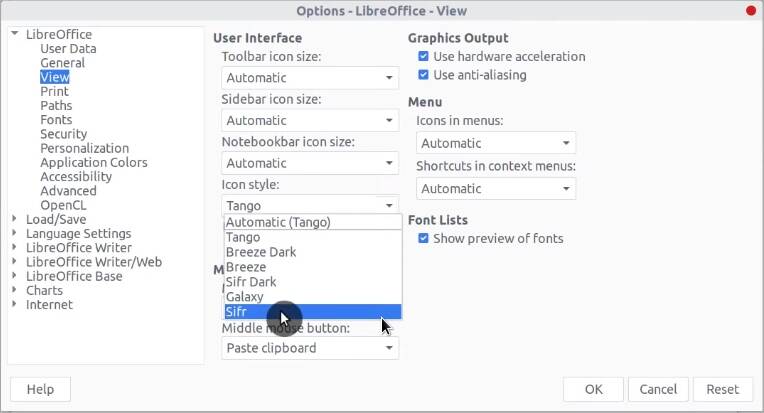 Enabling Sifr Icon style in LibreOffice