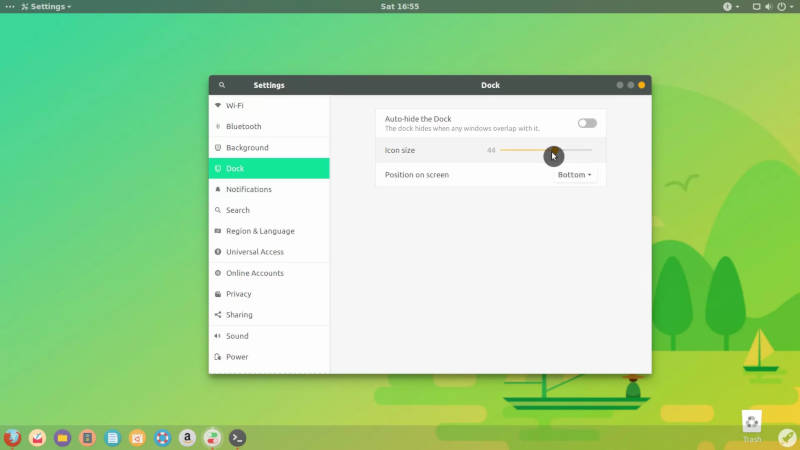 Ubuntu Dock position and size settings
