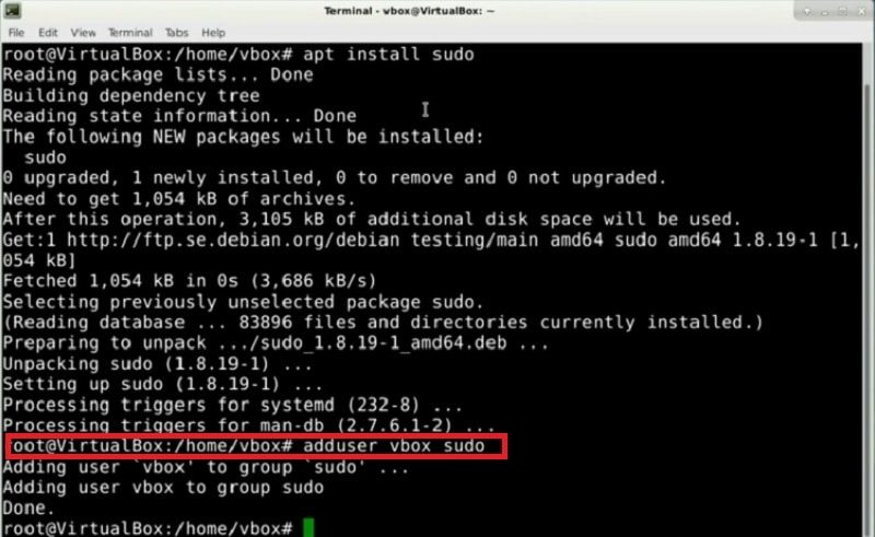 After installing Debian 9:Add user