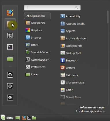 Opening Software Manager from the main menu