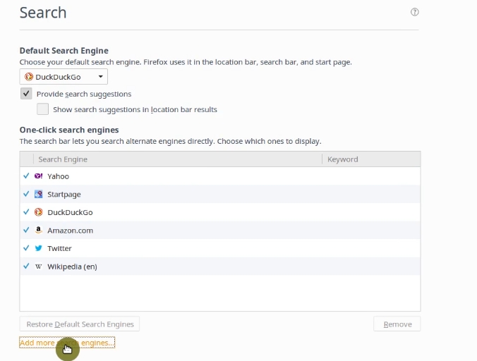 Adding new search engines for Firefox