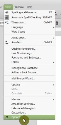 Going to LibreOffice options