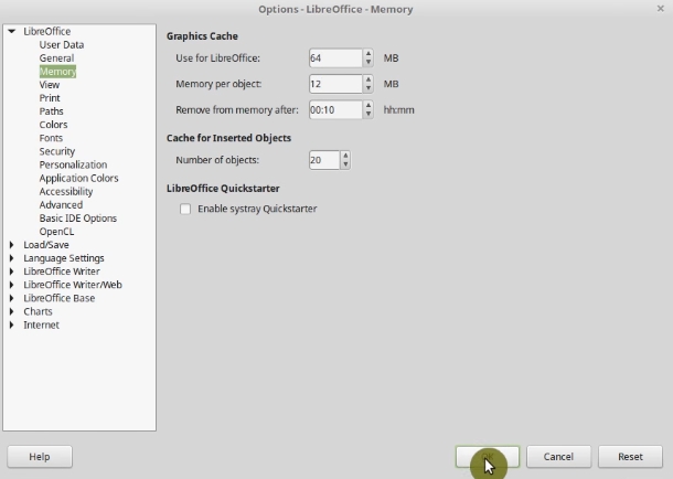 Increasing the amount of memory for LibreOffice