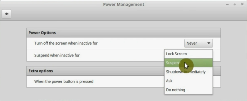 Replacing the hibernation option with suspension and shutdown