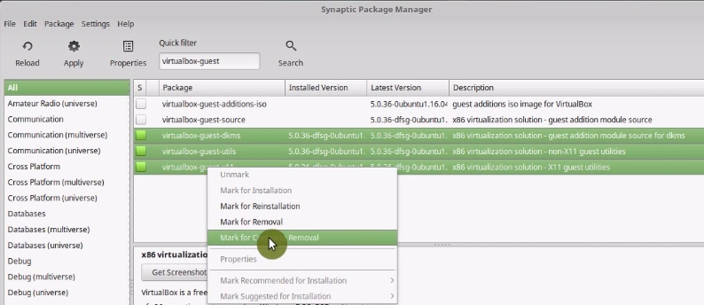 Uninstalling Virtualbox packages