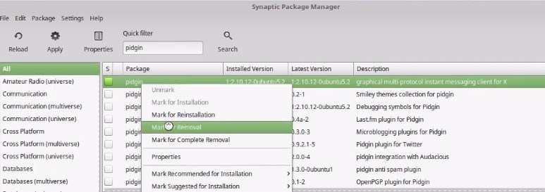 Marking Pidgin to uninstall