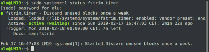 Enable fstrim in Linux Mint 19.1