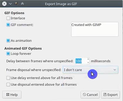 Make GIFs with GIMP. Export