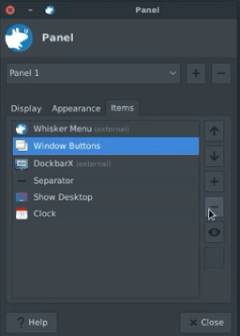 DockBarX panel in XFCE. Remove window button
