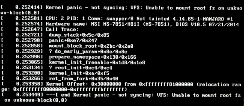 Error at the boot moment after upgrade Manjaro