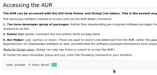 Yay on Manjaro website