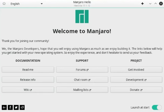 Manjaro Welcome Screen