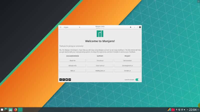 Manjaro welcome screen