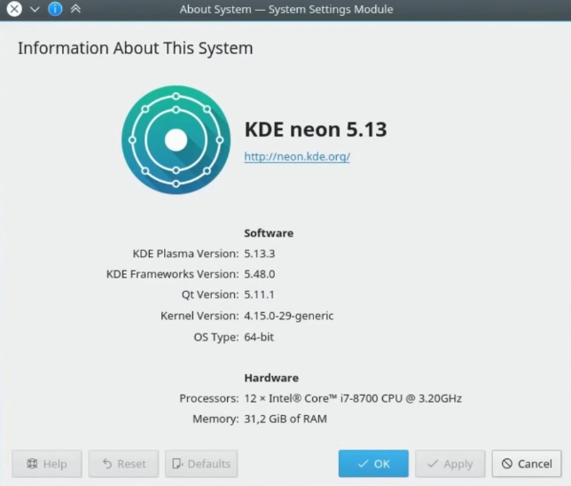KDE Neon system details