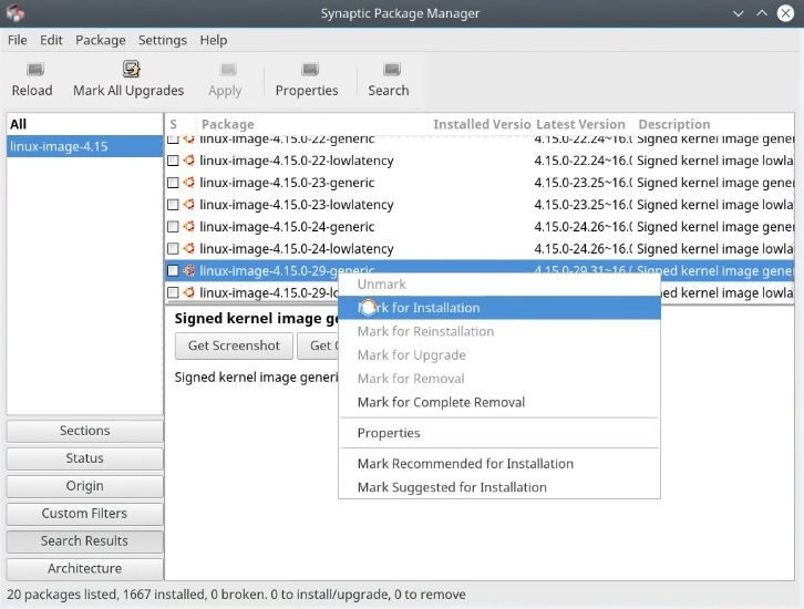 Installing Linux Kernel 4.15 from Synaptic