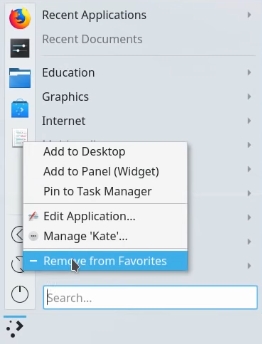 Removing favorites applications from the main menu