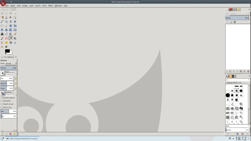 GIMP před konfigurací GTK vzhled a cítit se na Plasma 5