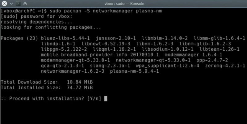 Installa alcuni pacchetti per ottenere la rete su Plasma 5