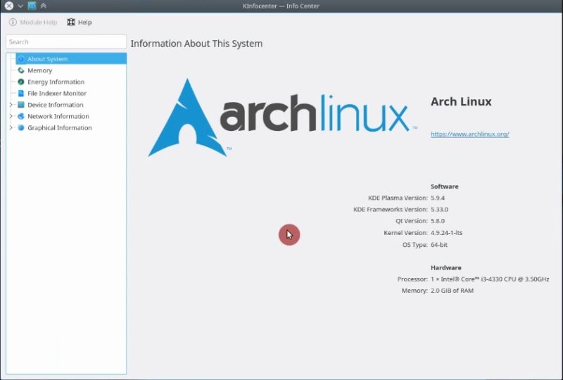 Kinfocenter to show you system information