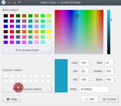 KColorchooser, jolla saadaan monen värin HTML-koodi