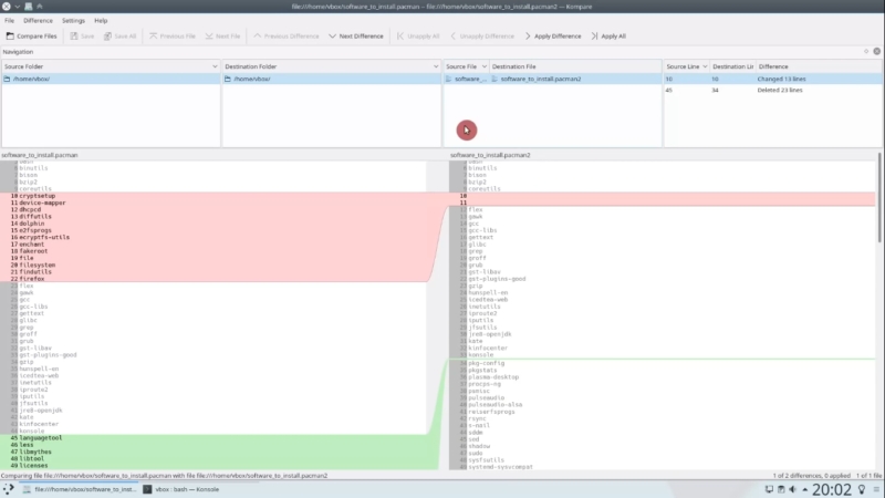 Kompare is useful to compare text file