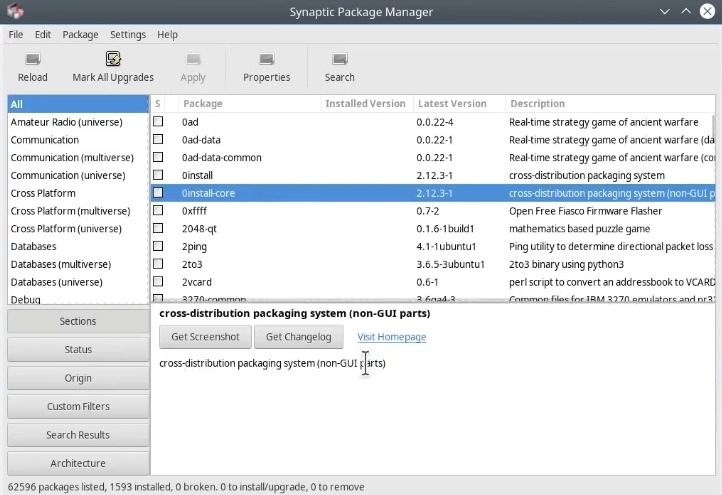 Synaptic graphical package manager