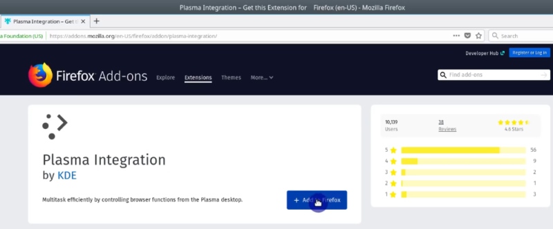 Firefox Plasma integration add on
