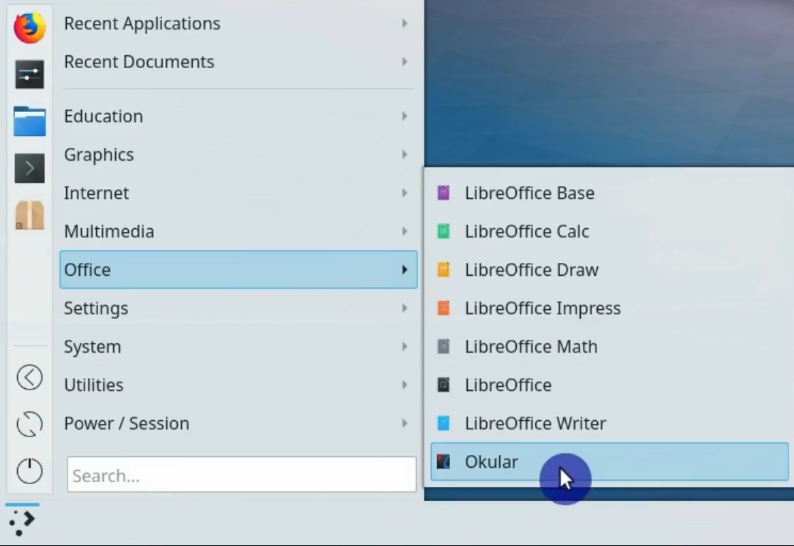 LibreOffice and Okular in the Office section