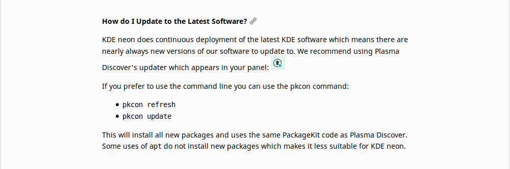 KDE Neon website about upgrade the system