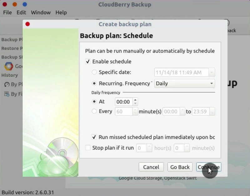 Cloudberry Backup: schedule
