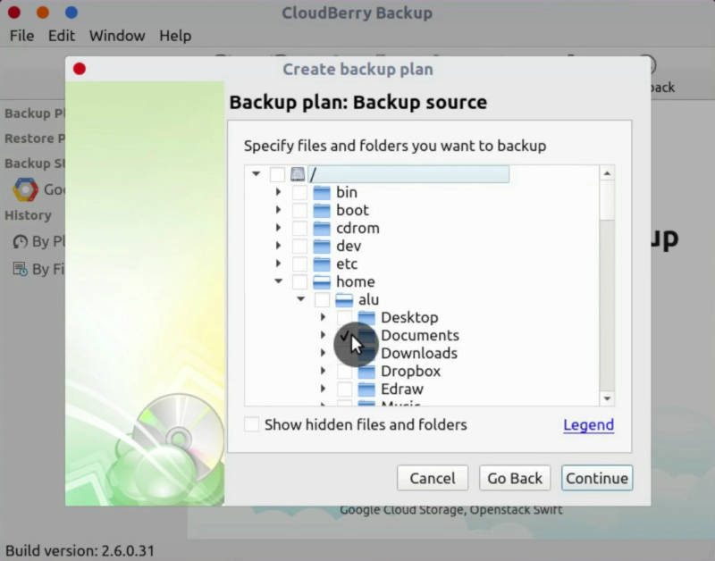 Cloudberry Backup: backup source