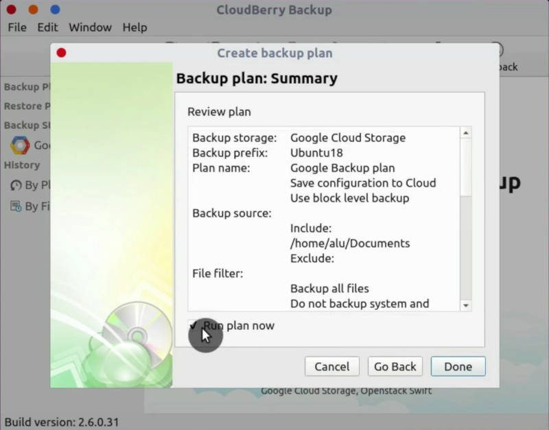 Cloudberry Backup: Plan summary