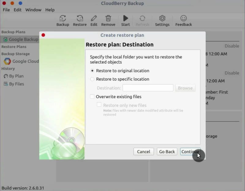 Cloudberry Backup: Where to restore